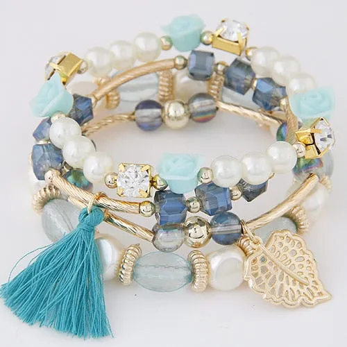 Bohemian Charm Beads Wrap Bracelets & Bangles for Women Boho Flower Leaf Tassel Bracelet Multilayer Bracelet Femme 2020 New