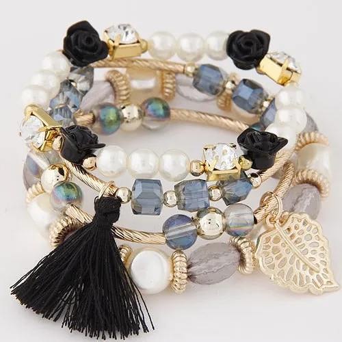 Bohemian Charm Beads Wrap Bracelets & Bangles for Women Boho Flower Leaf Tassel Bracelet Multilayer Bracelet Femme 2020 New