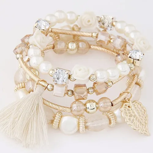 Bohemian Charm Beads Wrap Bracelets & Bangles for Women Boho Flower Leaf Tassel Bracelet Multilayer Bracelet Femme 2020 New