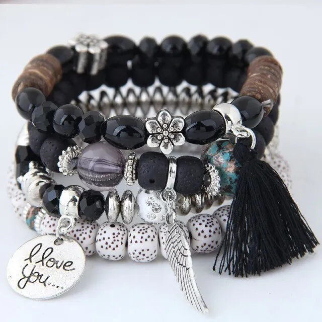 Bohemian Charm Beads Wrap Bracelets & Bangles for Women Boho Flower Leaf Tassel Bracelet Multilayer Bracelet Femme 2020 New