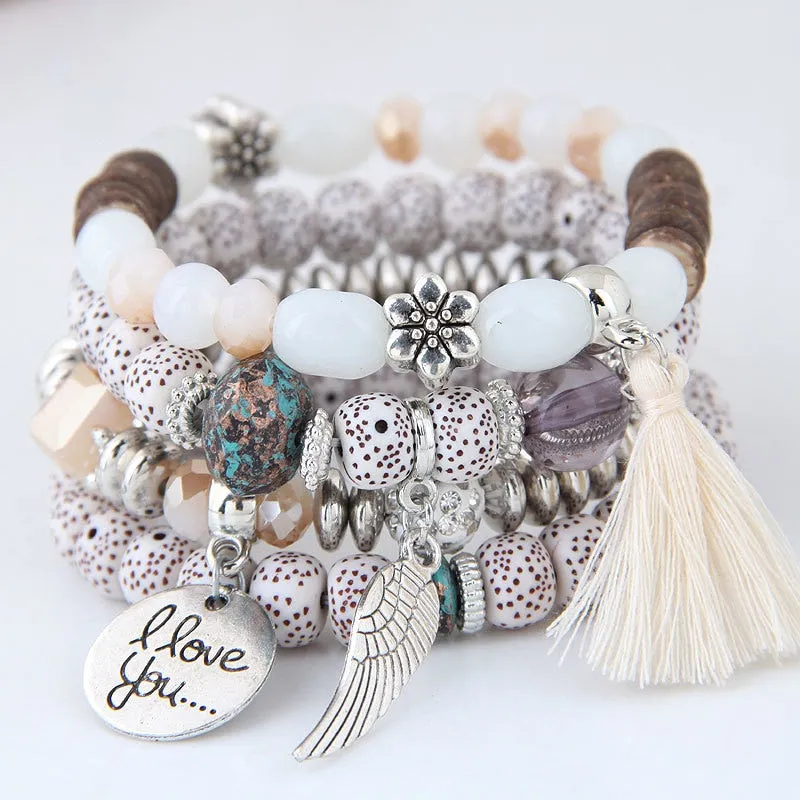 Bohemian Charm Beads Wrap Bracelets & Bangles for Women Boho Flower Leaf Tassel Bracelet Multilayer Bracelet Femme 2020 New
