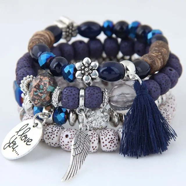 Bohemian Charm Beads Wrap Bracelets & Bangles for Women Boho Flower Leaf Tassel Bracelet Multilayer Bracelet Femme 2020 New