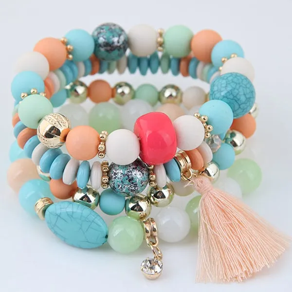 Bohemian Charm Beads Wrap Bracelets & Bangles for Women Boho Flower Leaf Tassel Bracelet Multilayer Bracelet Femme 2020 New