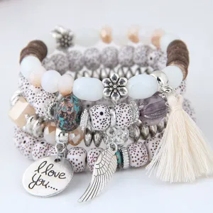 Bohemian Charm Beads Wrap Bracelets & Bangles for Women Boho Flower Leaf Tassel Bracelet Multilayer Bracelet Femme 2020 New