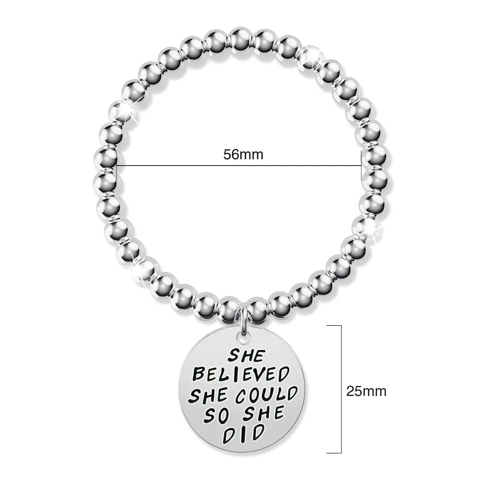 Boxed She Believed She Could Inscriptions White Gold Layered Bracelet & Ball Stud Earrings Set