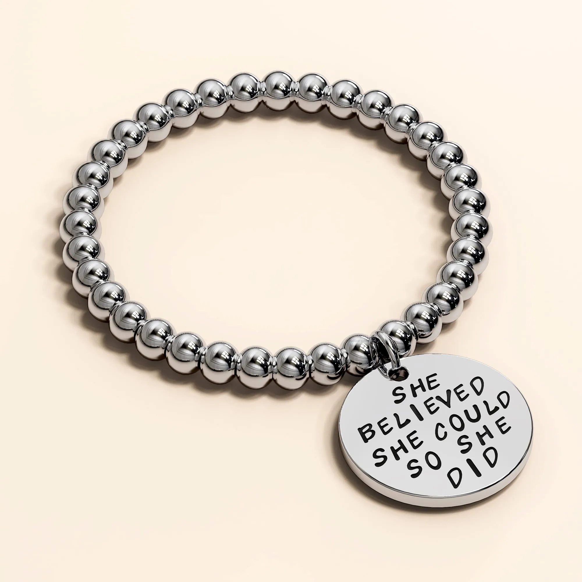 Boxed She Believed She Could Inscriptions White Gold Layered Bracelet & Ball Stud Earrings Set