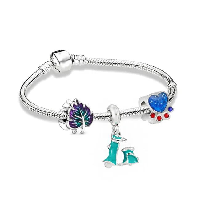 BRACE CO European Heart-shaped Pendant Charm Bracelet Fit Women's Jewellery Snake Chain Rose Gold Metal Fashion Fine Bracelets
