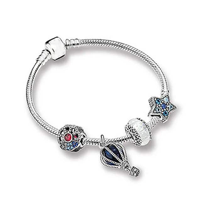 BRACE CO European Heart-shaped Pendant Charm Bracelet Fit Women's Jewellery Snake Chain Rose Gold Metal Fashion Fine Bracelets