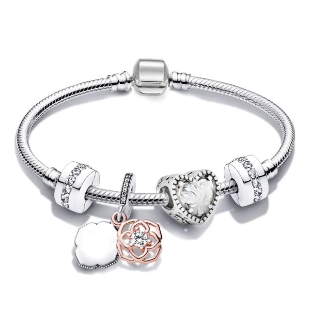 BRACE CO European Heart-shaped Pendant Charm Bracelet Fit Women's Jewellery Snake Chain Rose Gold Metal Fashion Fine Bracelets