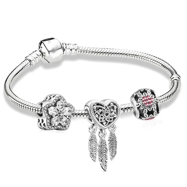 BRACE CO European Heart-shaped Pendant Charm Bracelet Fit Women's Jewellery Snake Chain Rose Gold Metal Fashion Fine Bracelets