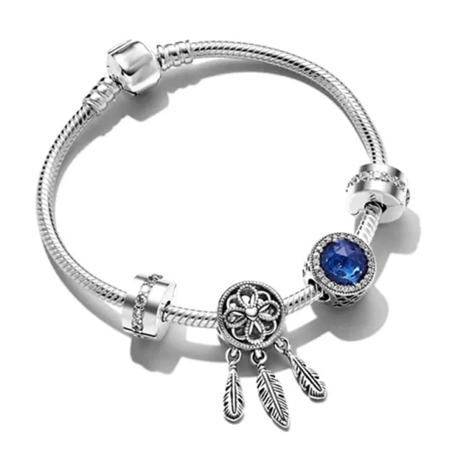 BRACE CO European Heart-shaped Pendant Charm Bracelet Fit Women's Jewellery Snake Chain Rose Gold Metal Fashion Fine Bracelets