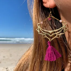 Brass Boho Tassel Earrings with Rhodochrosite