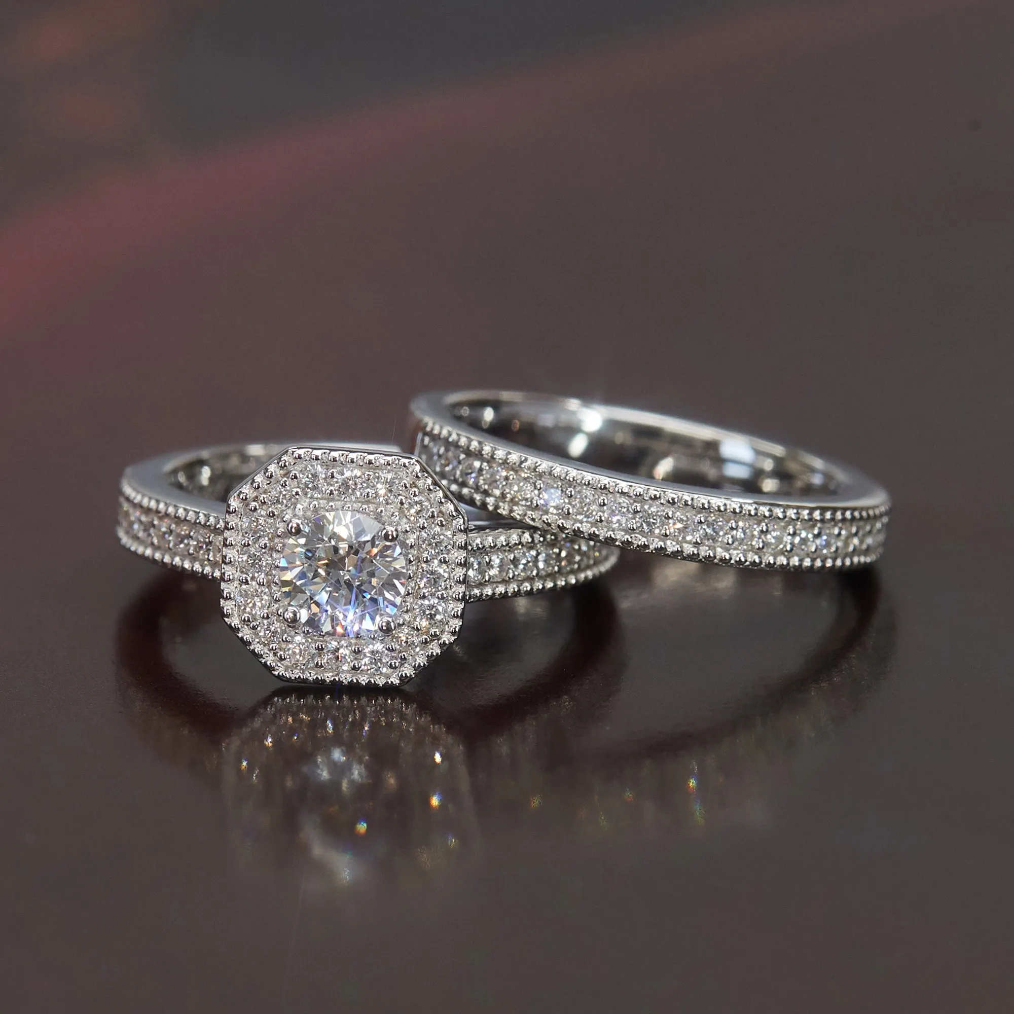 Brilliant 0.5 CT Vintage Halo Ring Set