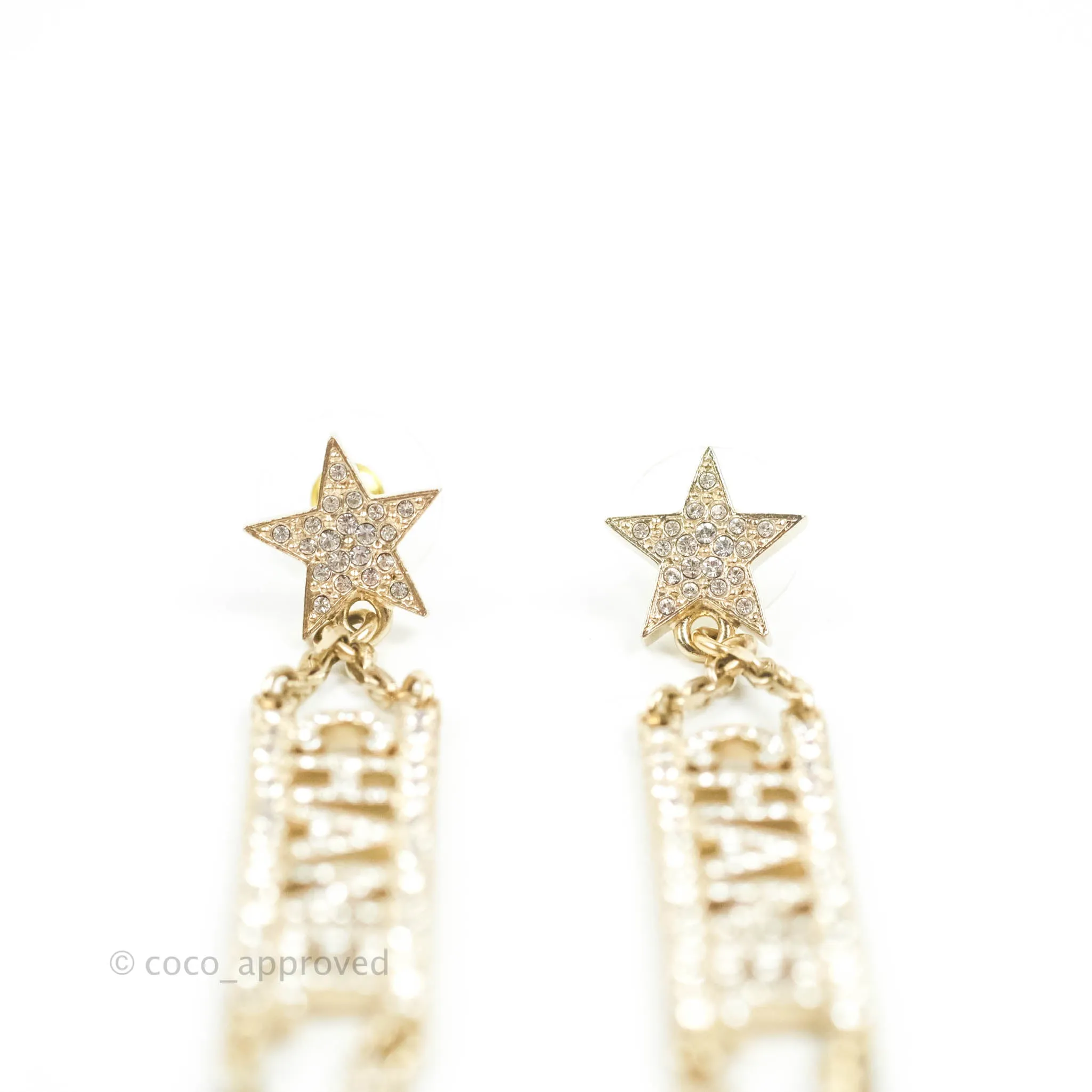 Chanel Crystal Star No5 CHANEL Drop Earrings Gold Tone 22S