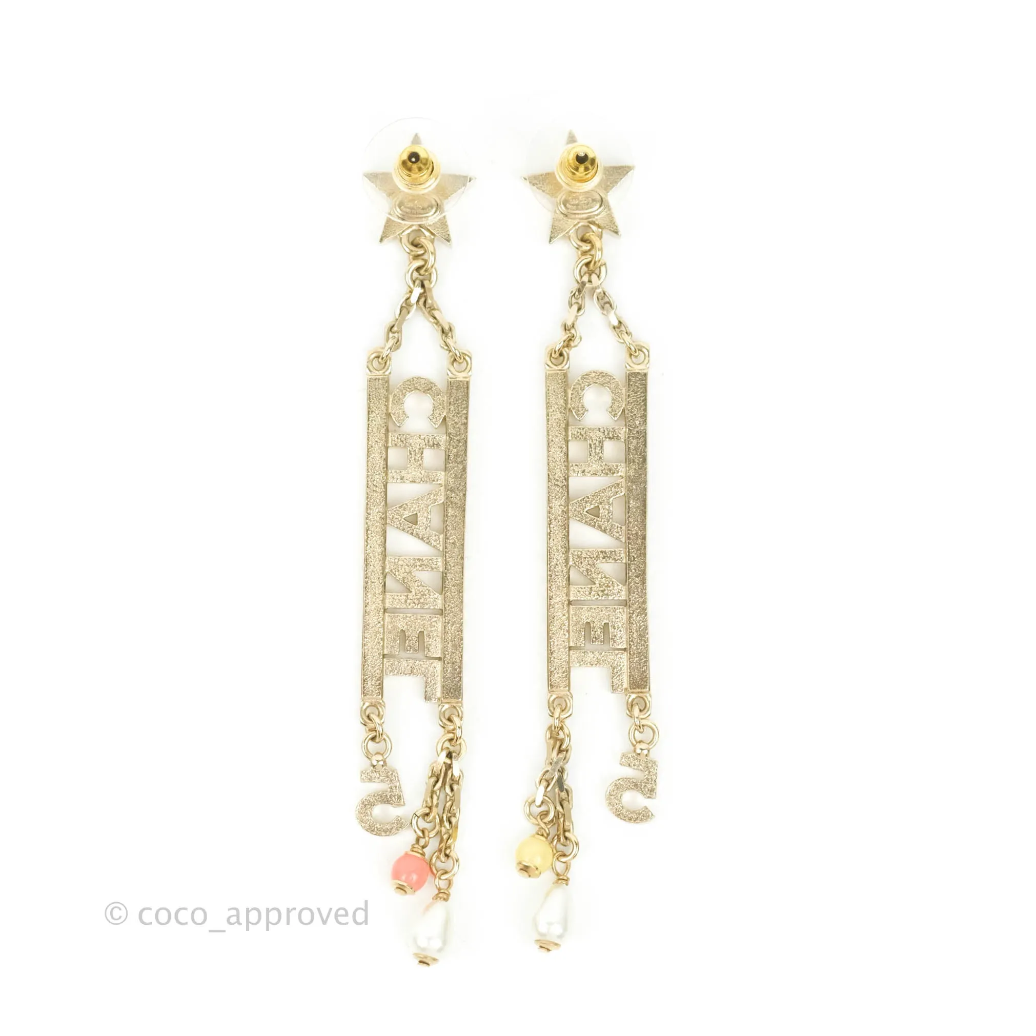 Chanel Crystal Star No5 CHANEL Drop Earrings Gold Tone 22S