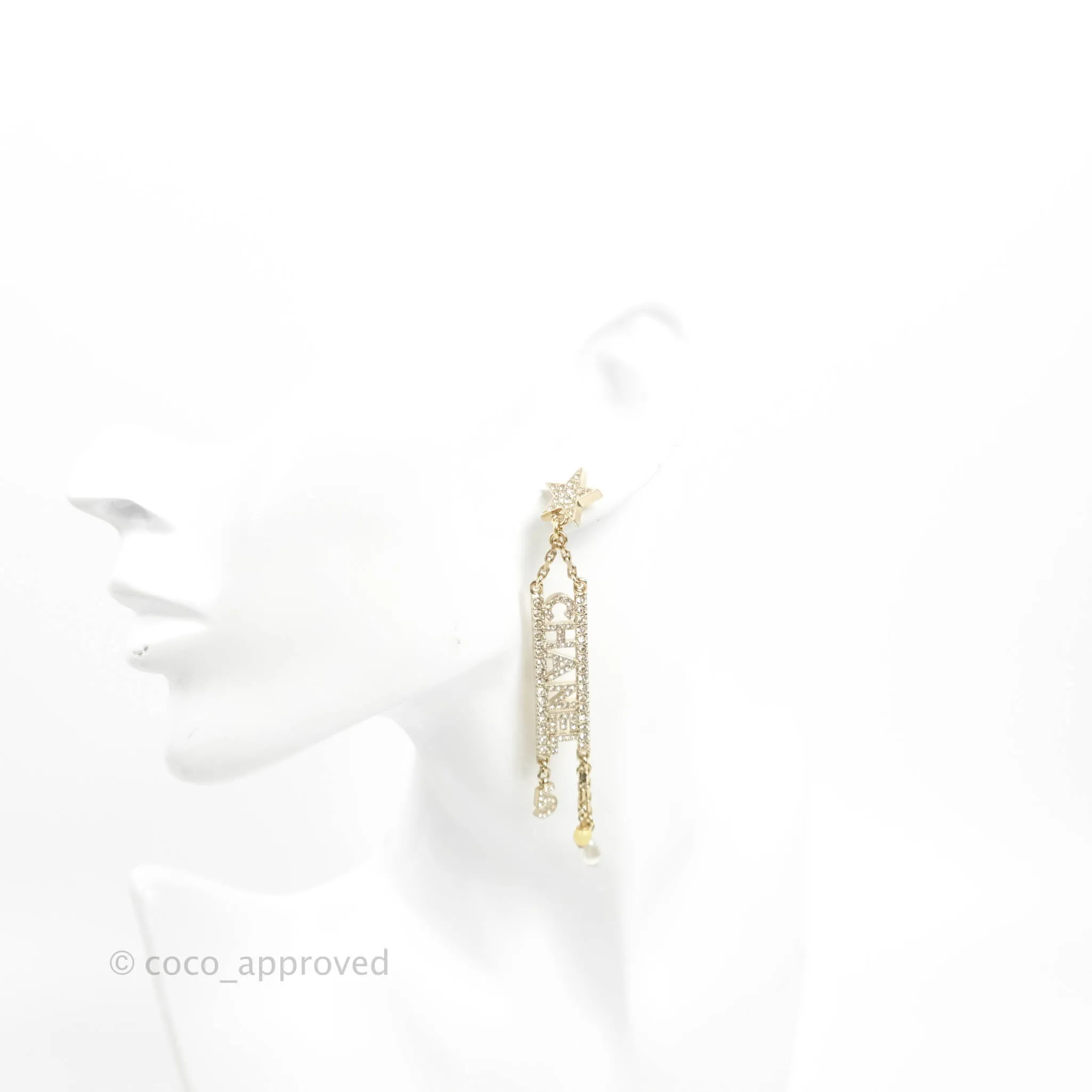 Chanel Crystal Star No5 CHANEL Drop Earrings Gold Tone 22S