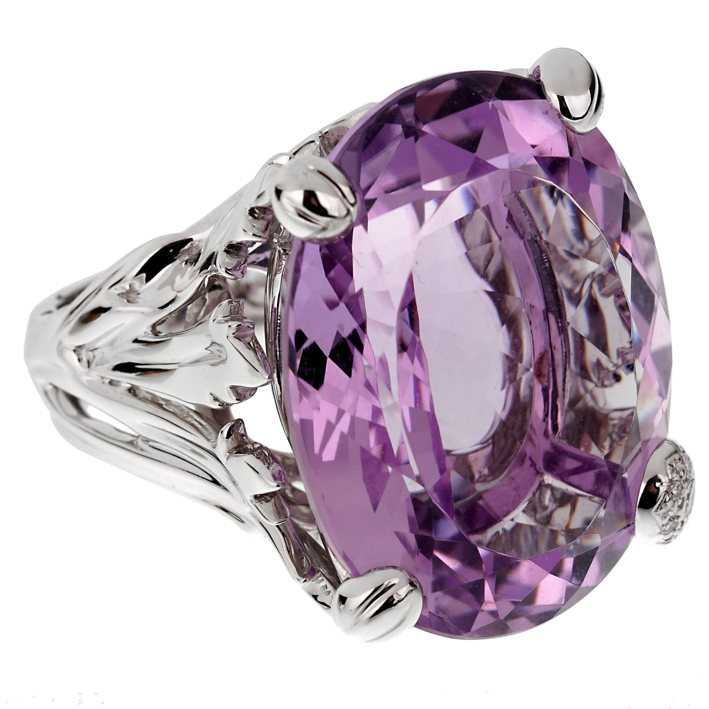 Christian Dior 44.5ct Amethyst Diamond Cocktail White Gold Ring Sz 8