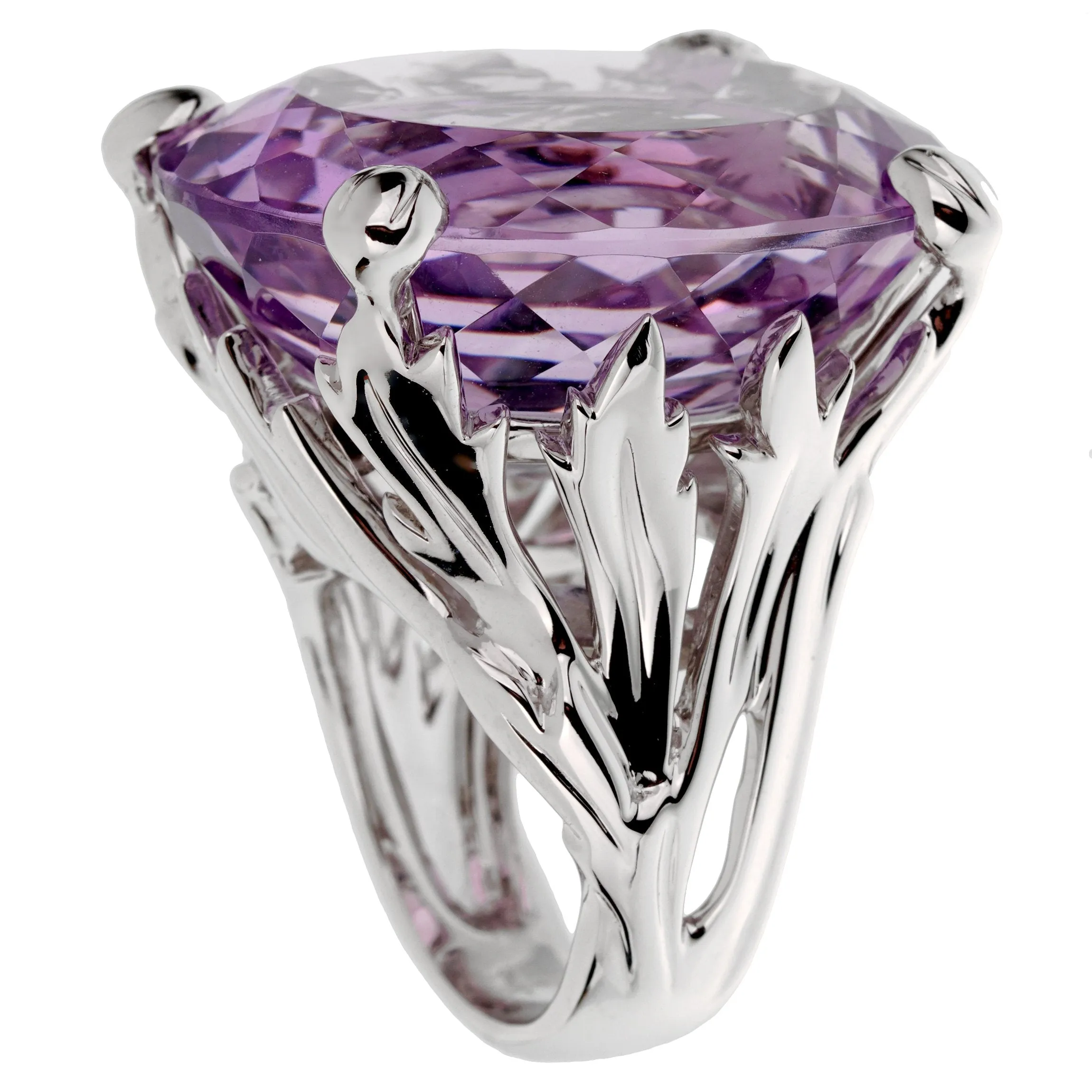 Christian Dior 44.5ct Amethyst Diamond Cocktail White Gold Ring Sz 8