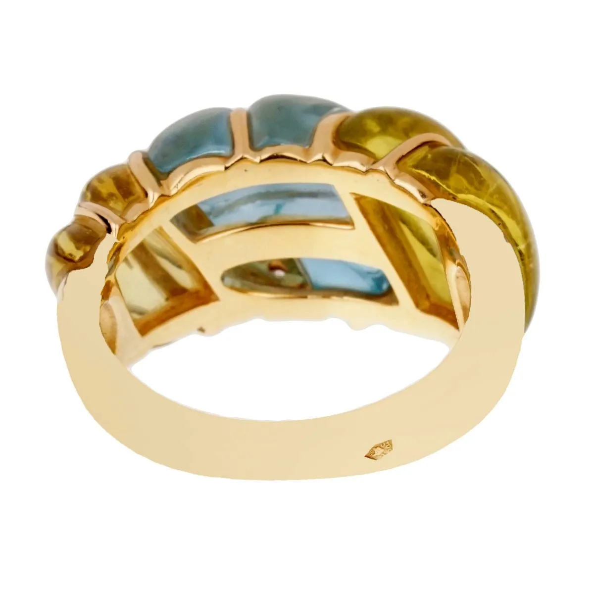 Christian Dior Lemon Quartz Blue Topaz Cocktail Gold Ring Sz 7