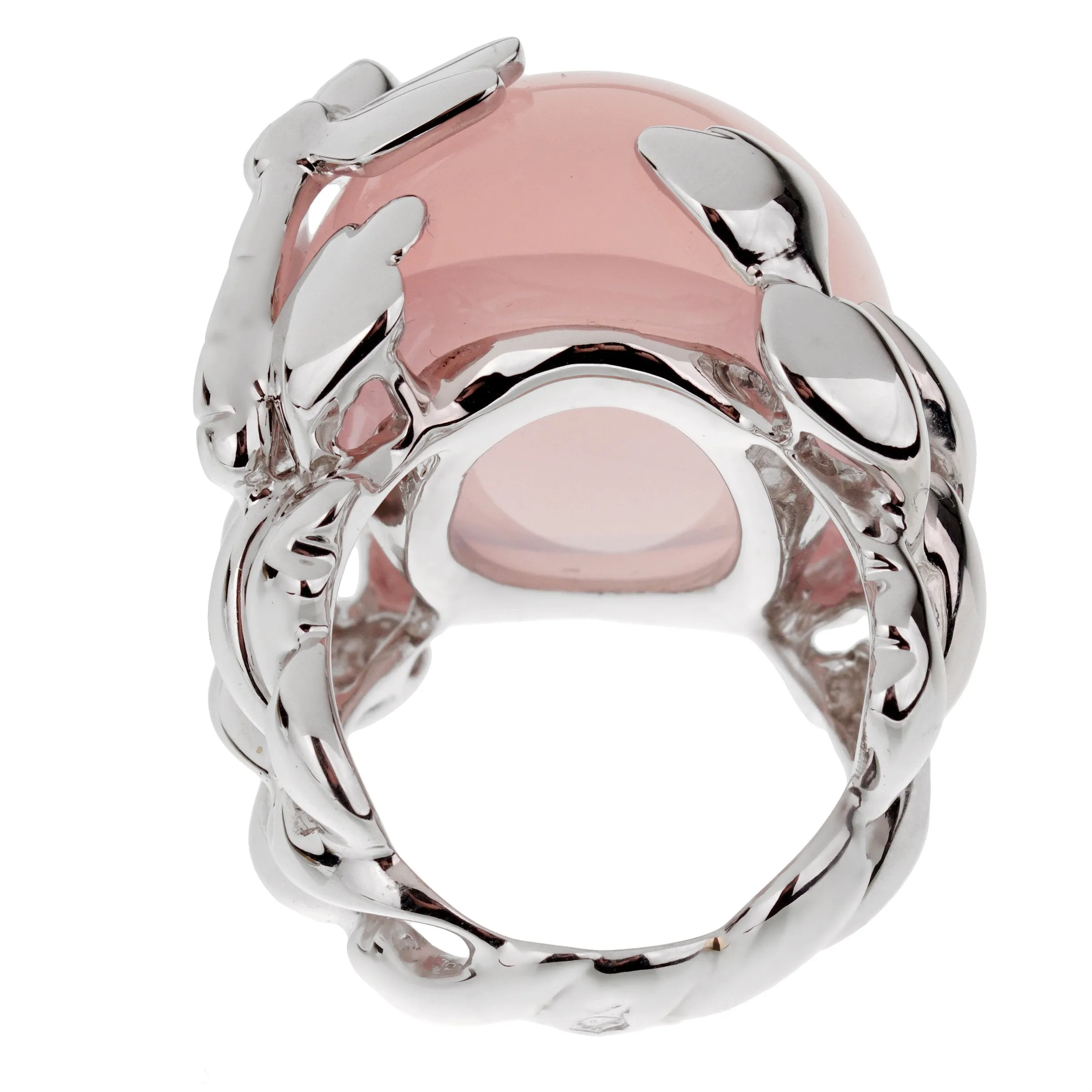 Christian Dior Pink Quartz Diamond White Gold Cocktail Ring Sz 6 1/2