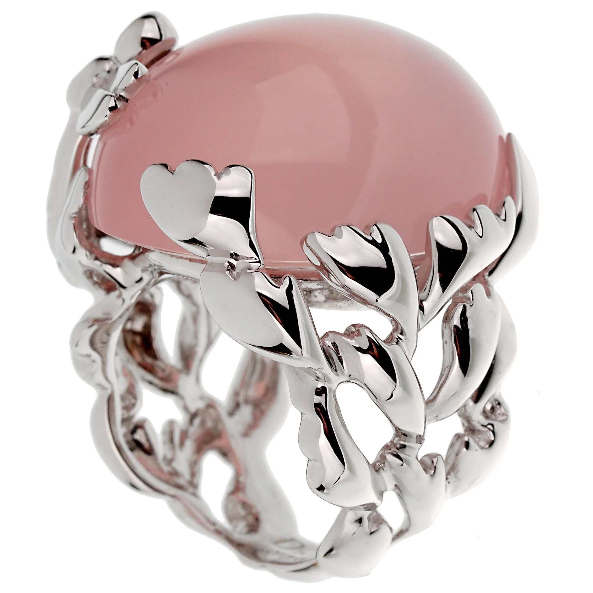 Christian Dior Pink Quartz Diamond White Gold Cocktail Ring Sz 6 1/2