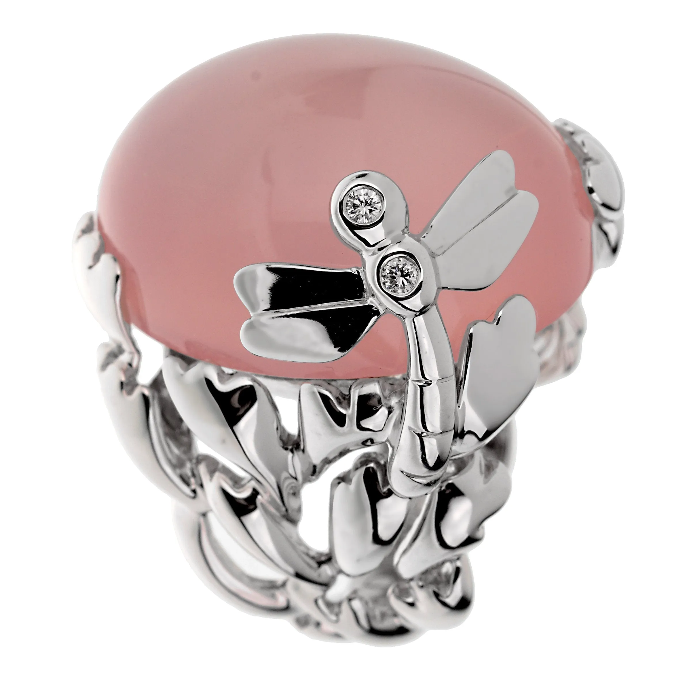 Christian Dior Pink Quartz Diamond White Gold Cocktail Ring Sz 6 1/2