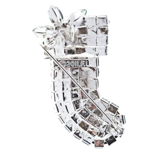 Christmas Jewelry Red Socks Silver Tone Crystal Rhinestone Charm Pin Brooch