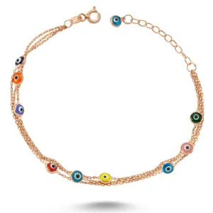 Colorful Evil Eye Rose Gold Chain Bracelet