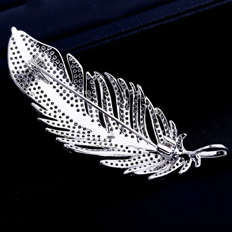 Copper Feather Brooch With Inlaid Micro Cubic Zirconia