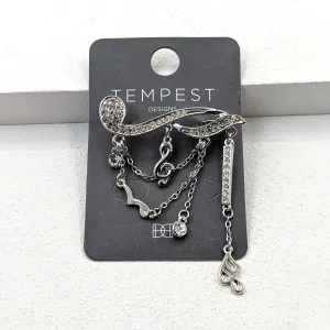 Crystal musical note brooch with chains and notes