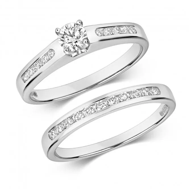 Diamond Jewellery 9k White Gold Bridal Ring Set with 22 Diamonds RD557W