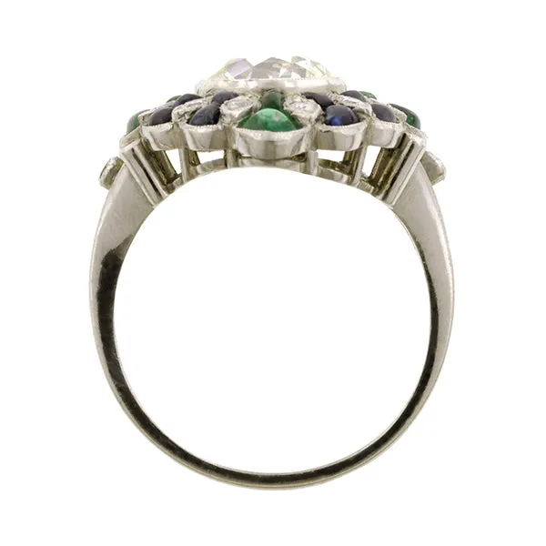 Diamond, Sapphire & Emerald Ring, Old Mine 2.33ct