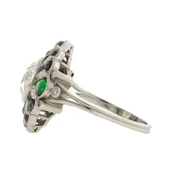 Diamond, Sapphire & Emerald Ring, Old Mine 2.33ct