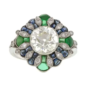 Diamond, Sapphire & Emerald Ring, Old Mine 2.33ct