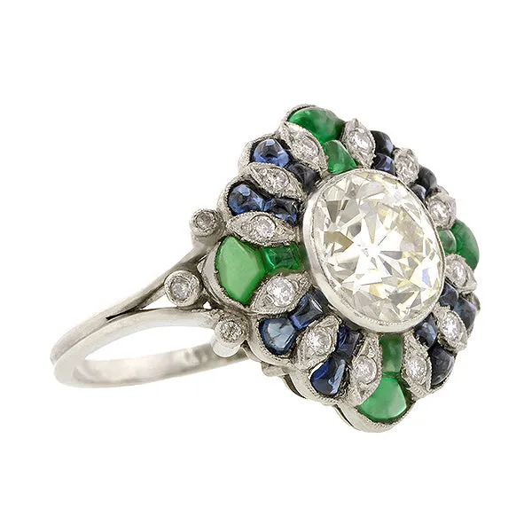 Diamond, Sapphire & Emerald Ring, Old Mine 2.33ct