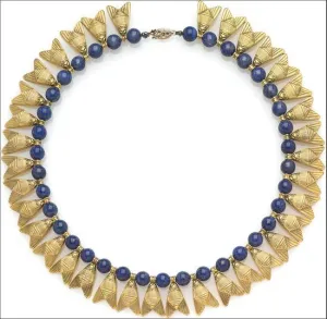 Egyptian Fly Pendant Necklace with Lapis Beads 16L
