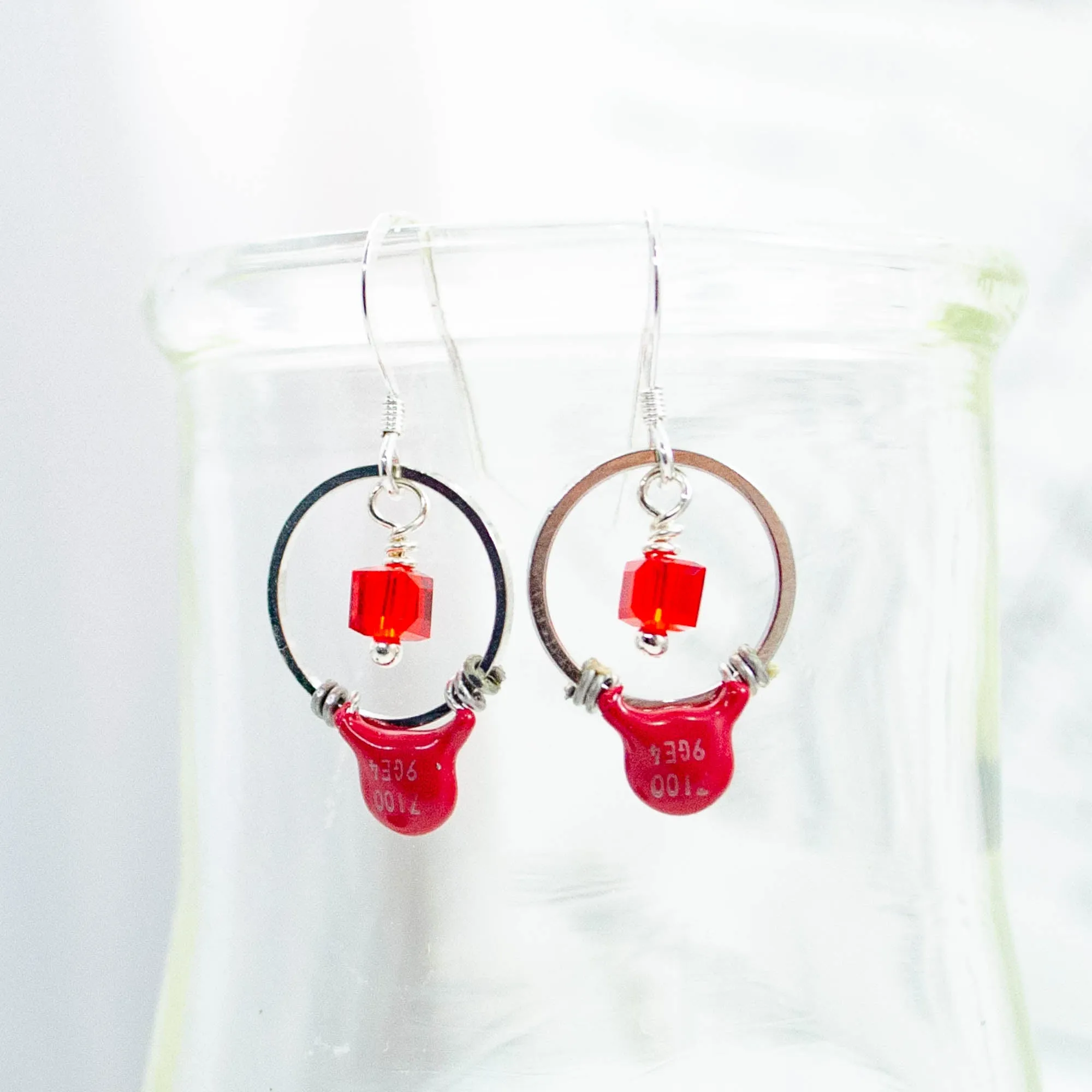 Electronic Component Earrings - Red Capacitors