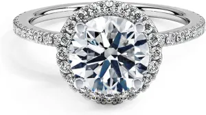 Engagement Ring 1.5 CT Center Halo Moissanite Engagement Rings for Women Platinum Plated Silver Free Engraving