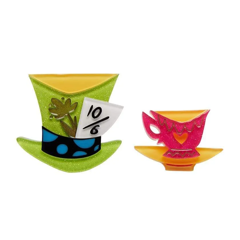 Erstwilder Brooch Mad Hatter's Tea Party Double Brooches