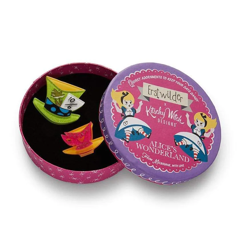 Erstwilder Brooch Mad Hatter's Tea Party Double Brooches
