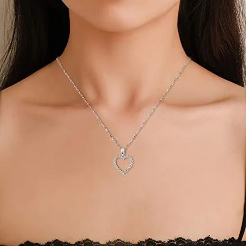 Eternaldia 14K White Gold 0.10 Cttw Conflict Free Diamond Open Heart Pendant Necklace (I-J Color, I2-I3 Clarity), Chain 18 inch