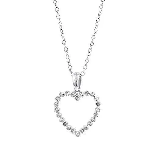 Eternaldia 14K White Gold 0.10 Cttw Conflict Free Diamond Open Heart Pendant Necklace (I-J Color, I2-I3 Clarity), Chain 18 inch