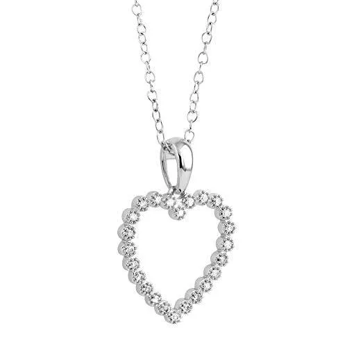Eternaldia 14K White Gold 0.10 Cttw Conflict Free Diamond Open Heart Pendant Necklace (I-J Color, I2-I3 Clarity), Chain 18 inch