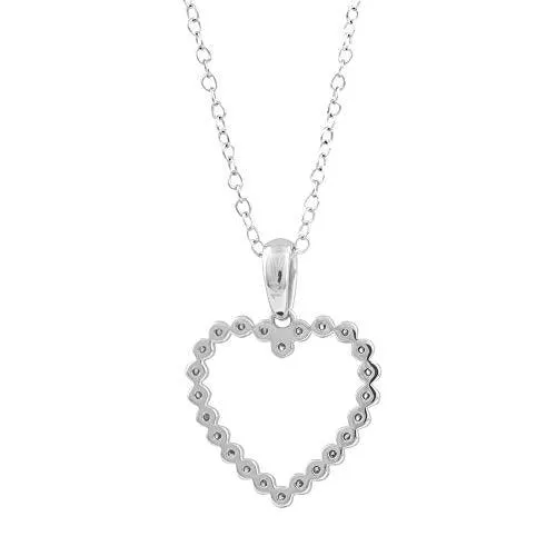 Eternaldia 14K White Gold 0.10 Cttw Conflict Free Diamond Open Heart Pendant Necklace (I-J Color, I2-I3 Clarity), Chain 18 inch