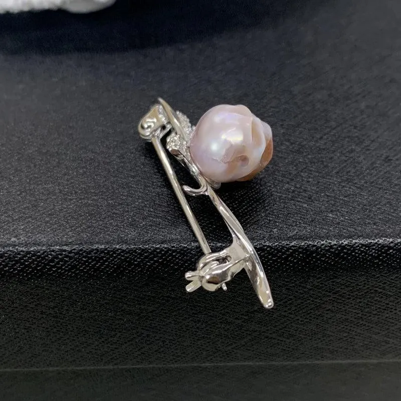 Fancy Corsage Pearl Skull CZ Brooch