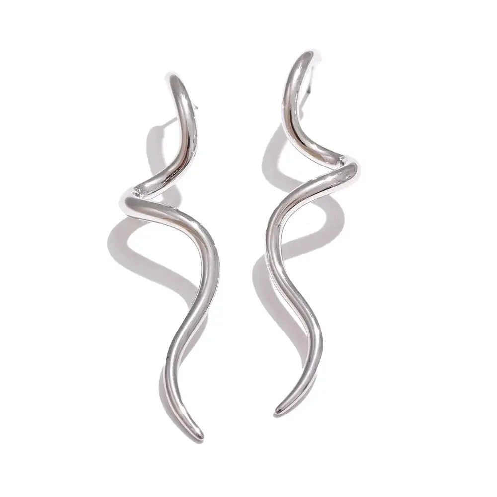Flowing Metal Geometric Long Stud Earrings