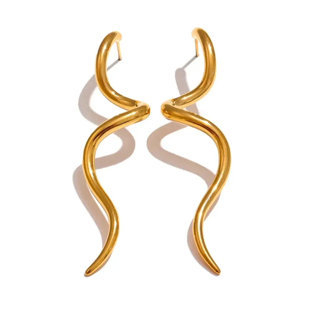 Flowing Metal Geometric Long Stud Earrings