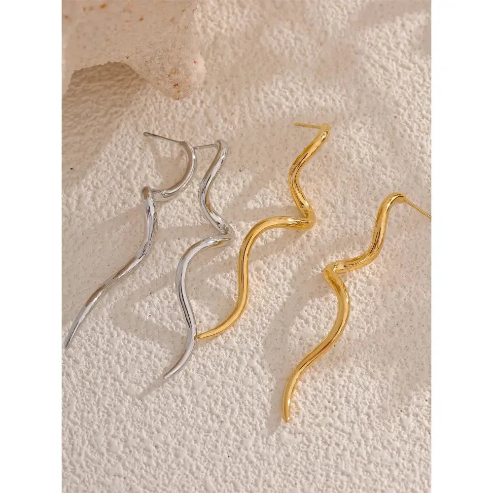 Flowing Metal Geometric Long Stud Earrings
