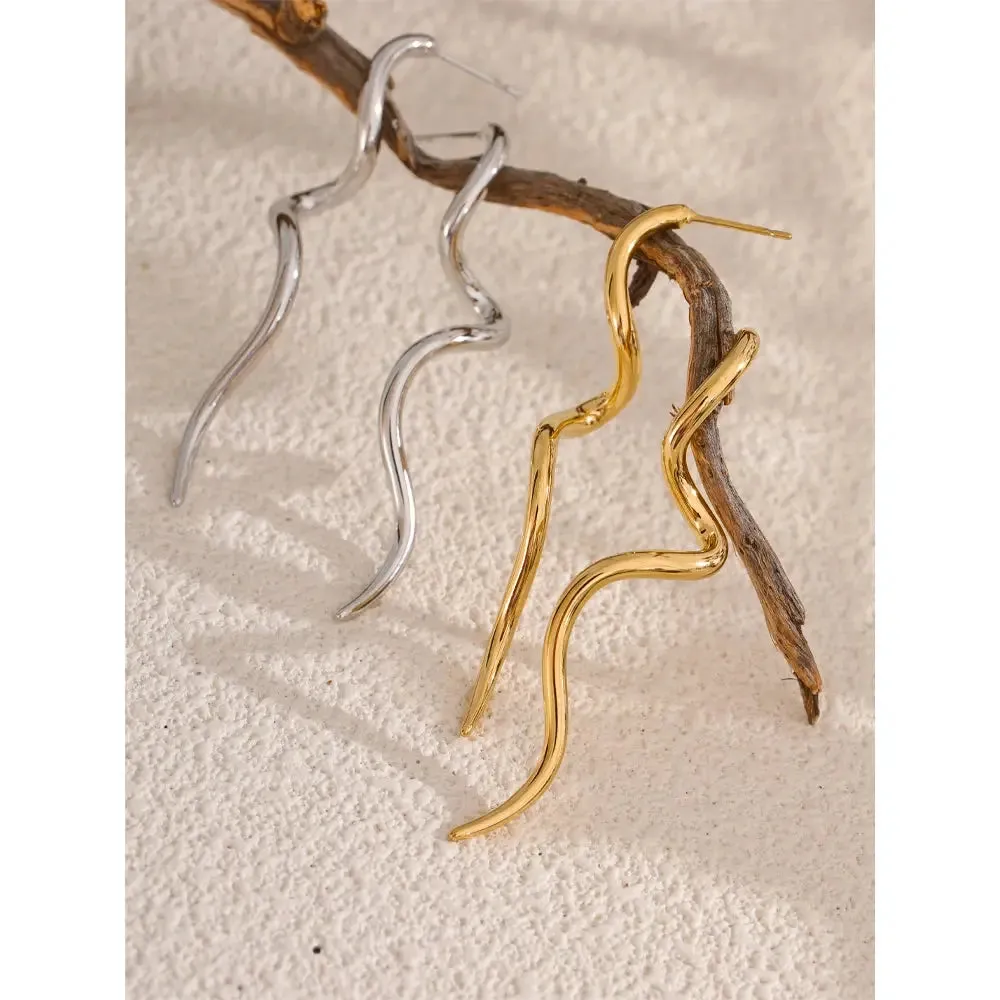 Flowing Metal Geometric Long Stud Earrings