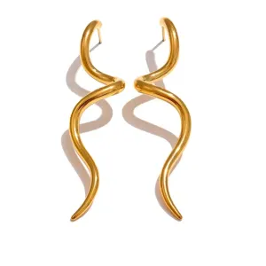 Flowing Metal Geometric Long Stud Earrings